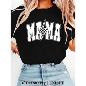 Retro Checkered & Lightning Bolt Mama Shirt - Cute Trendy Mom Tee