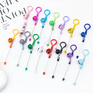 10pcs Random color DIY bead bell keychain candy color plastic keychain bag decoration cute pendant personalized keychain