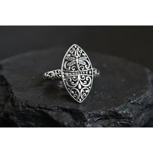 Sterling Silver Dragonfly Ring | 925 Vine Marquise Ring | Oxidized Silver Nature Jewelry | Minimalist Non-Tarnish Ring for Women