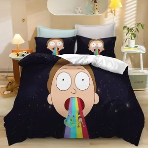 Rick and Morty bedding set, cartoon character theme, space adventure American animation print, coreless, soft and comfortable, suitable for family bedrooms and guest rooms, suitable for all seasons.
