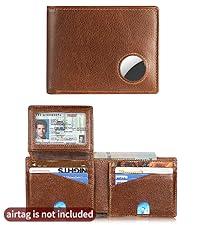 Mens Wallet With AirTag Holder, Bifold Leather RFID Blocking 1-2 ID Windows 12-13 Card Holders, Gift Box and Screen Protector Included, AirTag Not Included