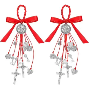 Unisex 2PCS Saint Benedict Medal Charm, Catholic Protection Pendant, Fashion Costume Jewelry Gift