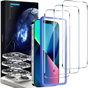 [True 9H+ Shatterproof] 3 Pack for  13 Screen Protector Tempered Glass Film, with 3 Pack Camera Lens Protector Accessories, Phone Case Friendly, with Alignment Frame, Ultra