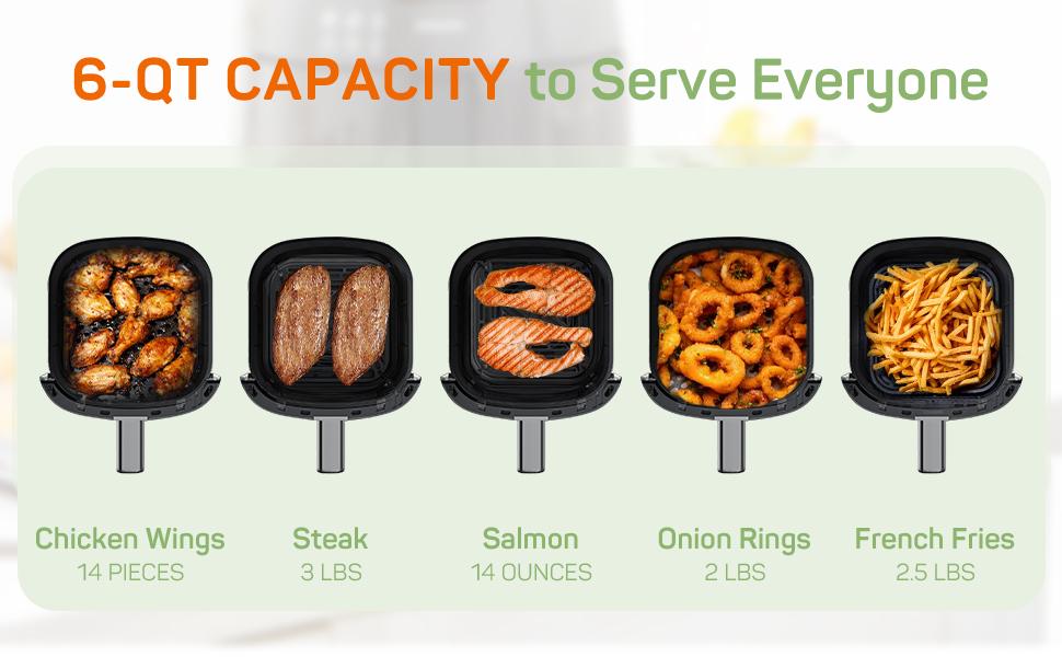 Air Fryer, 6-Quart with Viewing Window, 12-in-1 Functions - Air Fry, Roast, Reheat, Dehydrate, Bake, Steam, and More, 400°F Max Temperature