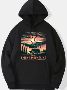 Great Smoky Mountains National Park Hoodie - Cozy - Pullover with & Forest Scenery Print, Casual Outdoor Wear Suitable for & Everyday Use