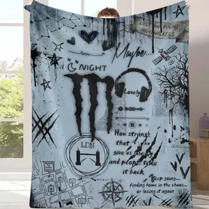 Gothic Nightwalkers Graffiti Flannel Blanket Dark London Street Map and Music Symbol Print Soft Warm Lightweight Cozy Throw for Bedroom Living Room Travel Gift Decor