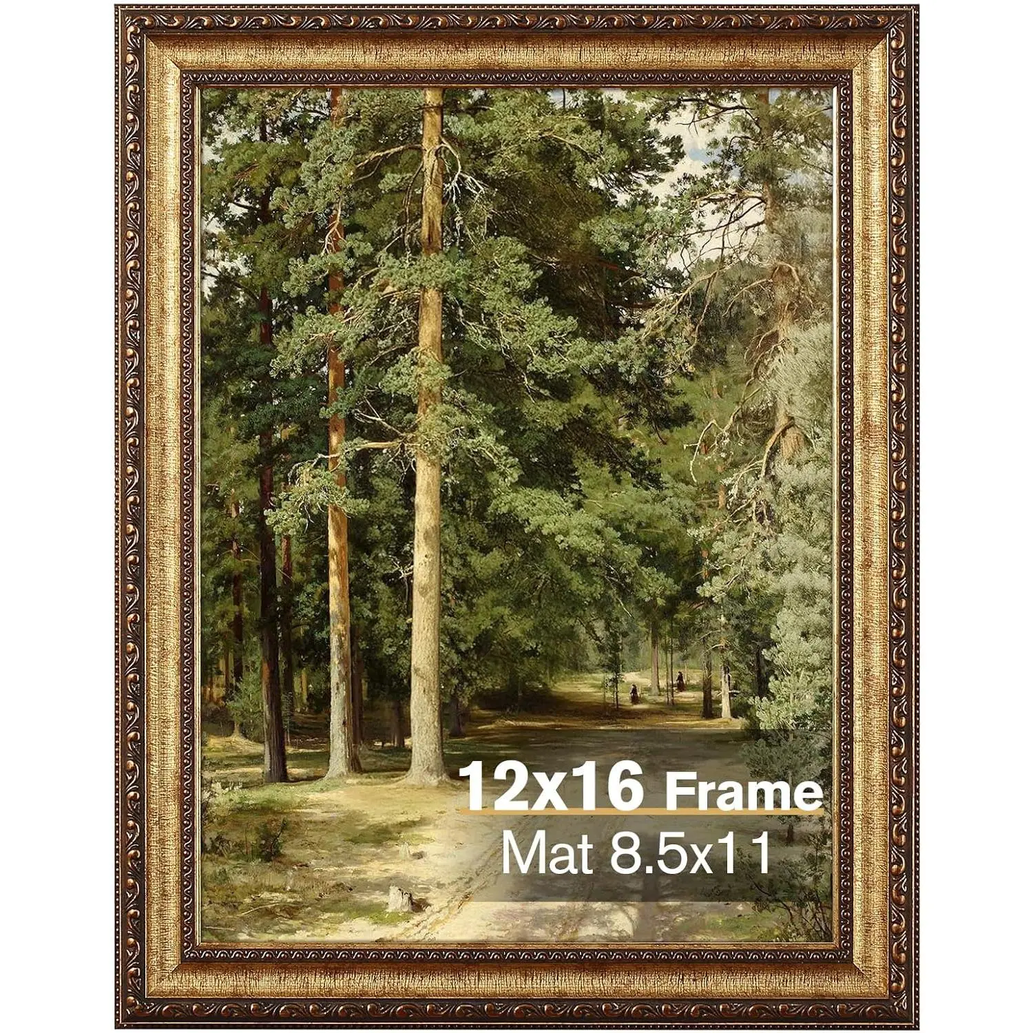 12x16  Picture Frame, Ornate  Picture Frames for Wall or Tabletop Display, 12 x 16 Photo Frame  with Real Glass, Display Poster 8.5x11 with Mat or 12x16 without Mat for Antique Deco