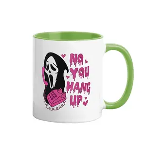 Two Tone Interior Ceramic Coffee Mug With Ghostface No You Hang Up Heart Print Multifunctional Horror Drink Cup Ideal Scream Fan Gift For Office Home Kitchen And Halloween Gifting        ， ？ ，？