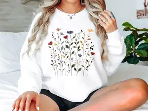 Wildflowers Sweatshirt, Flower Crewneck Sweatshirt, Floral Sweatshirt For Women, Flower Lover Sweatshirt, Flowers Hoodie, Women Gift