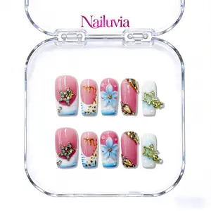 Nailuvia｜D146 1.0 Inch｜10PCS 100% Handmade Press-On Nails｜Reusable Colorful Art Acrylic Stylish｜Luxury Y2K Star