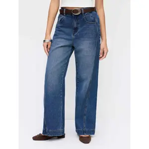 Cider Denim Mid Rise Washed Elastic Waist Wide Leg Jeans