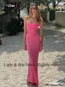 Women's Solid Backless Lace Up Tie Back Bodycon Dress, Elegant Fashion Maxi Tube Dress for Party Club Dating Wear, Ladies Dress for Summer, Strapless Prom Dress