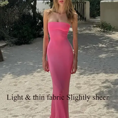 【Black Friday】Women's Solid Backless Lace-Up Tie Back Bodycon Dress, Elegant Fashion Tube Dress for Parties, Clubs and Dates, Ladies Maxi Dress for Summer, Strapless Prom Dress, Date Night Dresses