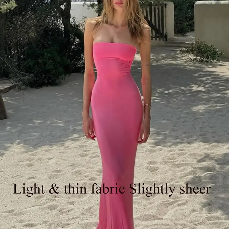 【Black Friday】Women's Solid Backless Lace-Up Tie Back Bodycon Dress, Elegant Fashion Tube Dress for Parties, Clubs and Dates, Ladies Maxi Dress for Summer, Strapless Prom Dress, Date Night Dresses