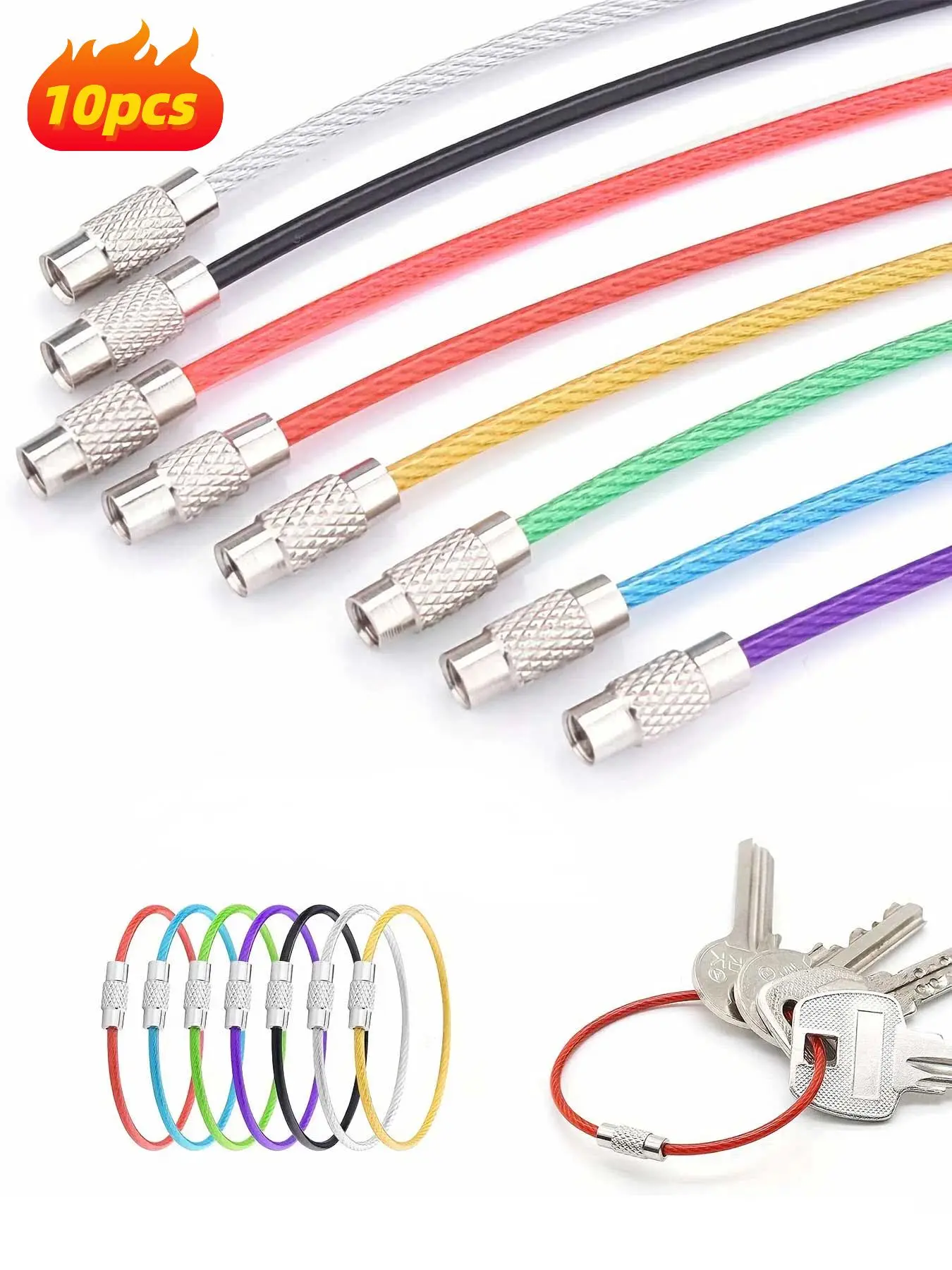 10pcs/pack Stainless Steel Cable Wire Key Chain Key Rings Travel Aircraft Luggage Tag Loops Hanging Outdoor Keychain For Bags Kayak Boat Hiking Camping Kits For Keychains Key Chain Rings Keychain Set Metal Keychains Stainless Steel Keyring