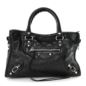 Pre-owned Balenciaga Leather Travel Bags Agneau Arena Silver Hardware Small Le City Black