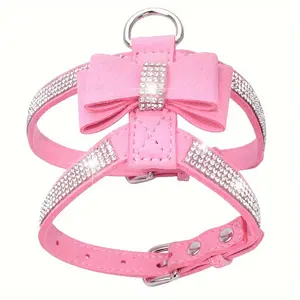 Small and Medium Sparkling Rhinestone Dog Harness Vest - Soft, Adjustable, Breathable, and Stylish with Bow Tie - Polyester Material, Perfect for Pet Owners