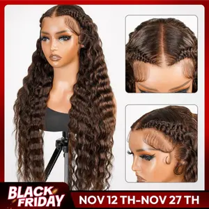 Asteria Hair Chocolate Brown Deep Wave Human Hair 13x4 Lace Front Wig Ready To Go Glueless Pre Styled Wigs 30 Inch #TikTokShopLaborDaySale