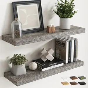 30 Inch Floating Shelves for Wall Set of 2, 8"D Wood Grain Bathroom Shelves with Invisible Brackets, Easy Install Engineered Wood Storage Shelves for Kitchen, Living Room, Bedroom, Grey Oak Finish