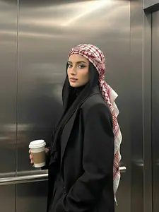 1pc classic retro red and white plaid long scarf, Keffiyeh style Hijab fashionable and versatile daily high-end decorative multi-purpose headscarf