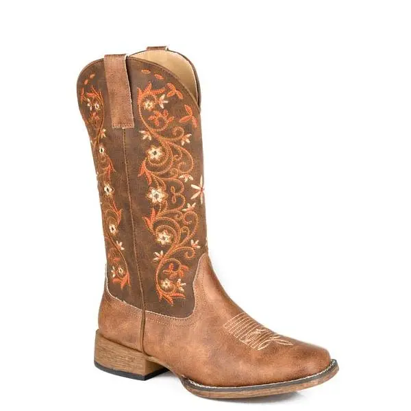 Womens Roper Tan Faux Leather Square Toe Bailey Vines Boots
