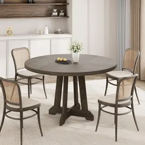 47" Round Pedestal Dining Table for 4 - Solid Wood w/ Sturdy Base, 4-Piece Tabletop for Kitchen/Dining/Living Room,Black