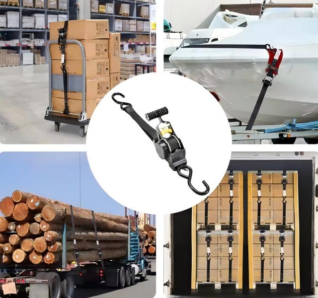 Heavy Duty Retractable Ratchet Tie Down Strap | 1in x 11ft Self Retracting Ratchet Strap with S Hooks for Truck Trailer ATV Motorcycle Cargo Securement