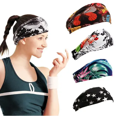 Summer Hawaiian Headbands for Women Wide Beach Tropical Head Bands Boho Floral Knotted Non Slip Hair Bands Vintage Elastic Head Wrap for Yoga Sport Running Hair Accessories
