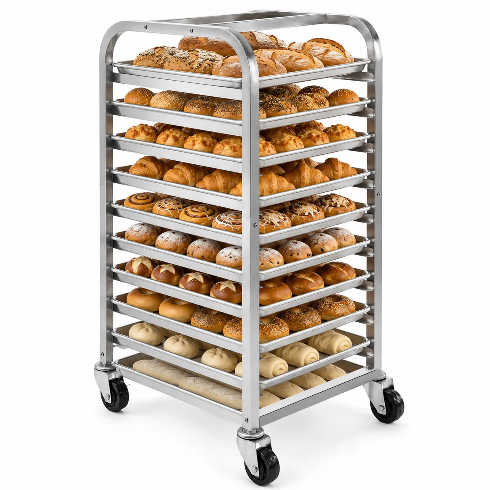 9-Tier Bread Rack Baking Tray Stand - Commercial Stainless Steel Baking Rack with Braking Wheels - Push-Type Bread Tray Food Cart - Ideal for Kitchen/Restaurant Baking Supplies Kit Baking Tools