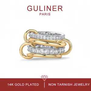 GULINER PARIS 14K Gold Plated Interlocked Stackable Rings for Women Non Tarnish Cubic Zirconia Two-Toned Stacking Jewelry Statement Multi Ring Mixed Metals Stack