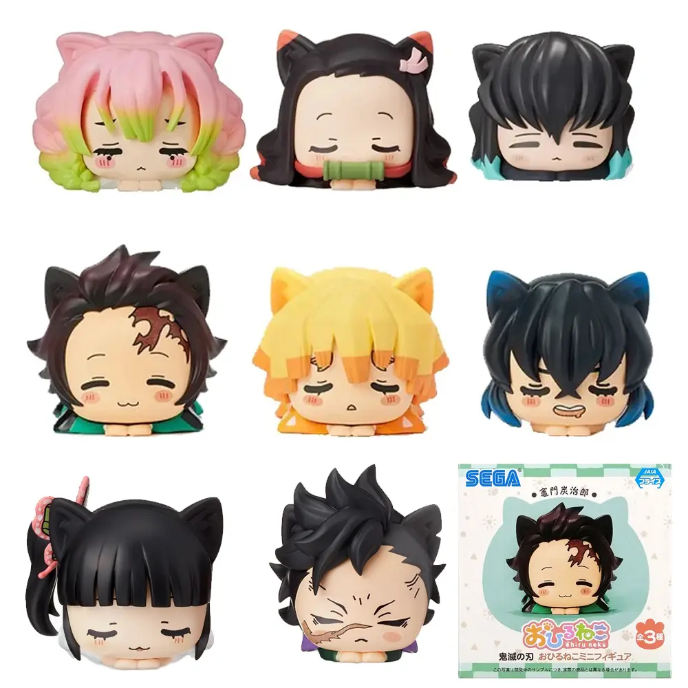 6Pcs/1 Set Anime Demon Slayer Kamado Nezuko Tanjirou Agatsuma Zenitsu PVC Q Version Napping Cat Inosuke Prone Pose Model Toy