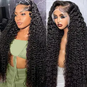 Gk Deep Wave Lace Front Wigs Human Hair 200 Density 13x6 HD Lace Frontal Wigs Human Hair Pre Plucked Deep Curly Glueless Wigs for Women Natural Black