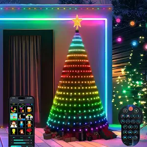 6FT/7FT Smart Christmas Tree Lights Supports remote control and app operation RGB color-changing string lights with 400 LED bulbs 11 modes, timer function, and music sync feature Ideal for Christmas decorations and holiday party setups