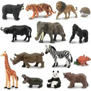 14PCS 1-2" Tiny Jungle Animal Figures Toy, Realistic Mini Jungle Zoo Animal Figurines Cake Topper Toy Set, Easter Egg Christmas Birthday Gift Party Favor School Project for Kids Toddlers