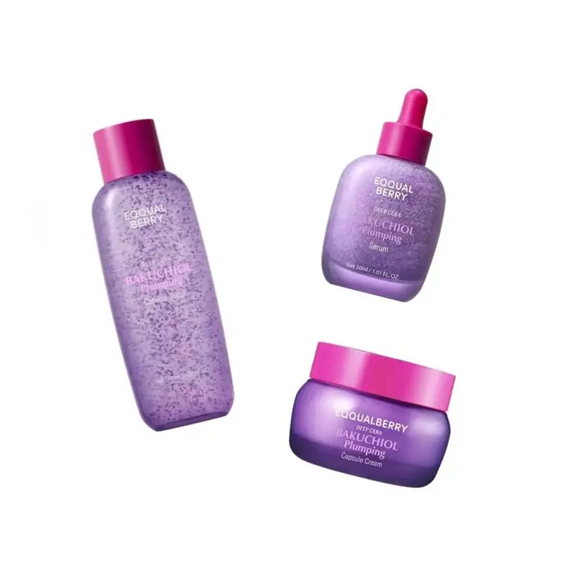 EQQUALBERRY Bakuchiol Plumping Serum+Cream+Toner set - Gentle Natural Retinol Alternative Korean Skincare Toner with Hyaluronic Acid, Papaya - Anti-Aging, Hydrating, Moisturizing for Sensitive Skin