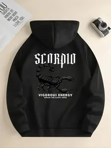【Plus Size】 Scorpion & Letter Print Hoodie, Casual Long Sleeve Hooded Sweatshirt for Fall & Winter, Women's Clothing for Daily Wear