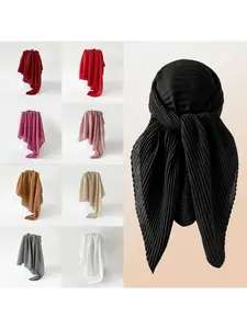 European and American fashion pleated solid color silk scarf women 90CM square scarf headscarf new style shawl Scarf Head Wrap