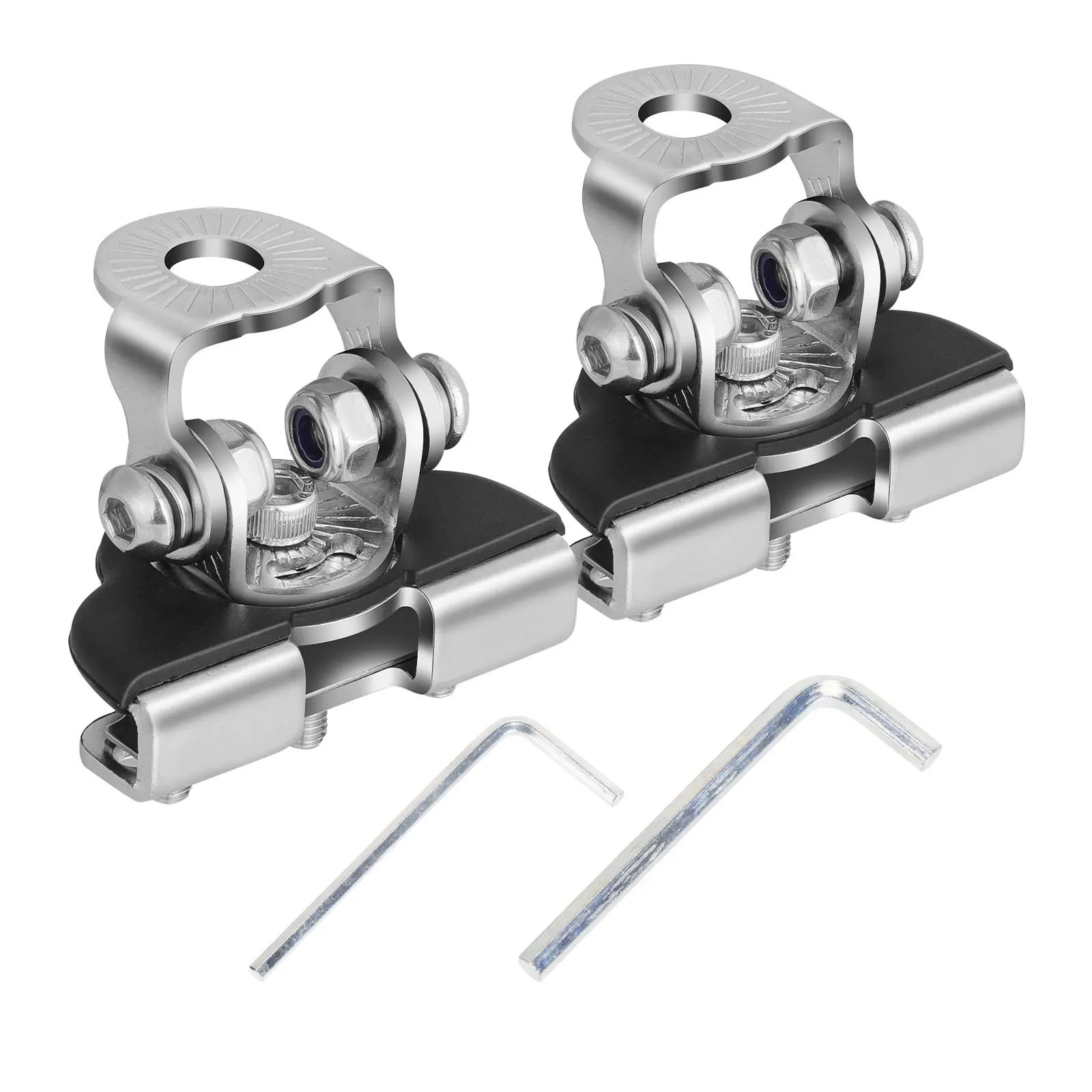 JIEPENG Stainless Steel Work Light Mounting Brackets + Wrenches, 2x304 8mm No-Drill Pillar Hood Clamps with Anti-Slipping Grip, Corrosion Protection, Adjustable Range, Universal Fit for Off-Road Trucks