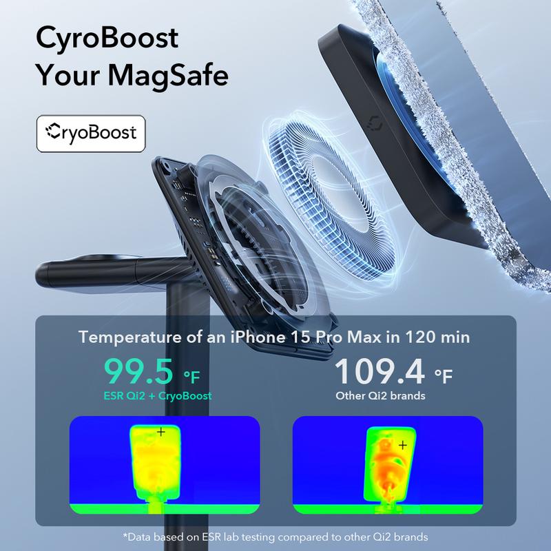 ESR for MagSafe Charger Stand, 3 in 1 Charging Station with CryoBoost, Phone-Cooling Wireless Charging, 15W MagSafe Stand, for iPhone 17/16/15/14/13/12, AirPods, Apple Watch