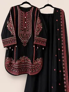 Black Farsi Shalwar Suit | Luxury Embroidered Pakistani 3 Piece Outfit | Traditional Ethnic Wear |  Womenswear