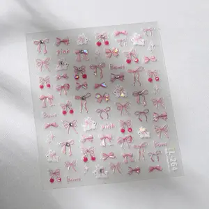 Bow Nail Stickers High-quality Laser Shimmer Bow Nail Decals Nail Art Sheet