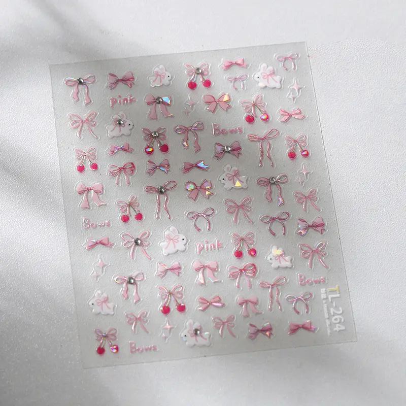 Bow Nail Stickers High-quality Laser Shimmer Bow Nail Decals Nail Art Sheet DIY Nail Art