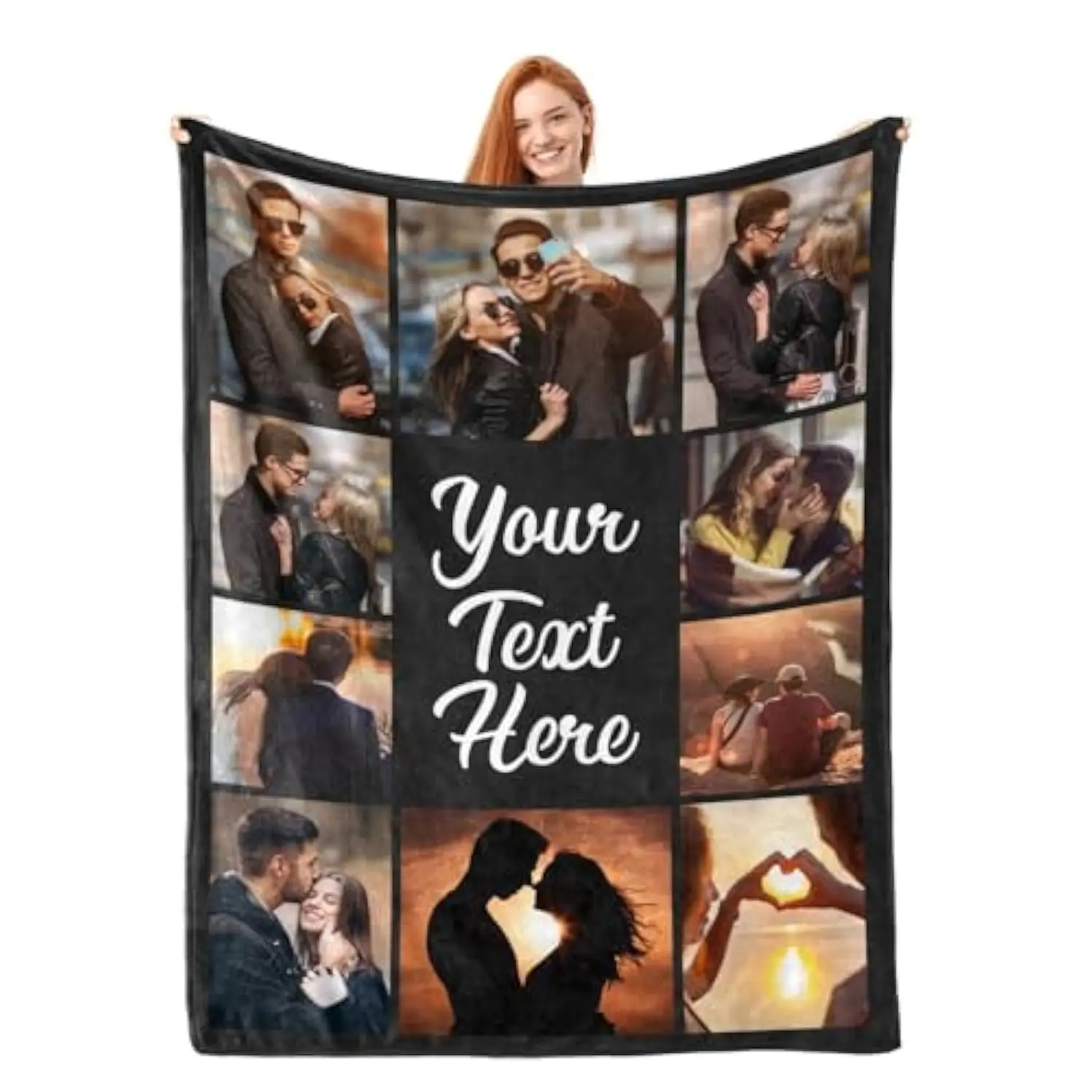 Custom Photo Blanket Throw - Fluffy Cozy Lightweight Flannel Soft Throws Blanket, Personalized with Custom Images, Photos, Text for Couples, Custom Photo Blankets