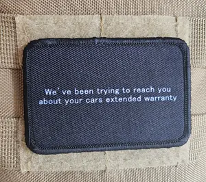 Car warranty prank 2"x3" morale patch with hook and loop backing