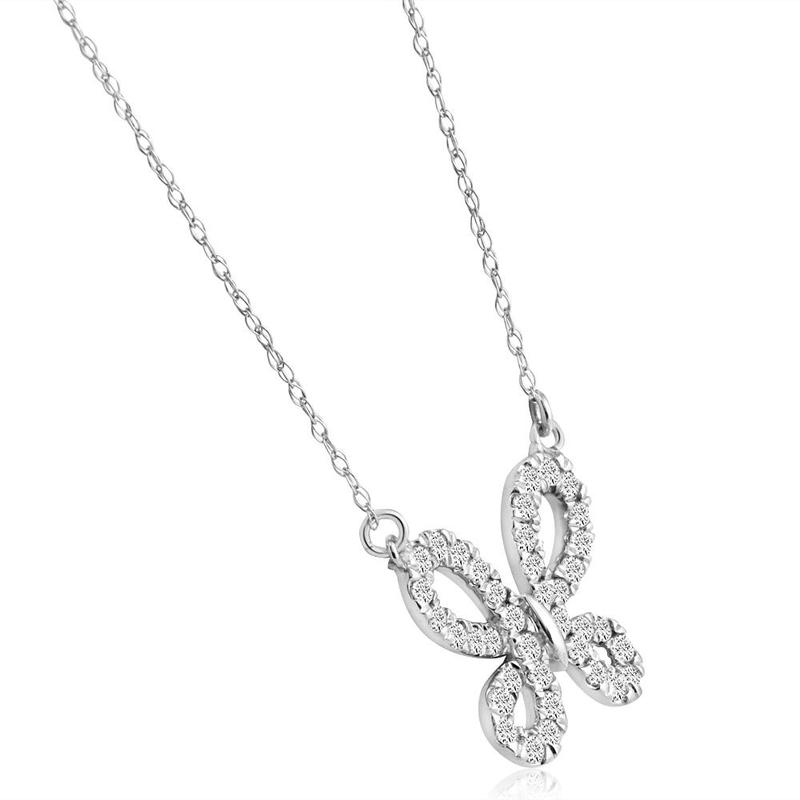 1/2Ct Natural Diamond Butterfly Pendant 10k White Gold Women's 18" Necklace