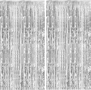 Trending 6 Pack Silver Foil Fringe Curtains | Tinsel Streamers Backdrop for Birthday, Graduation, Baby Shower, Gender Reveal, Disco Party