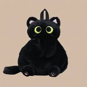 Mysterious Black Cat Plush Backpack for Fashionable tassel lady- Cute Cartoon Design, Spacious Capacity & Soft Texture for Daily Use,leisure bag