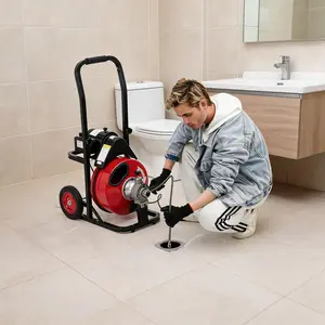 Industrial Hydraulic Drain Cleaning Machine - 75FT x 1/2" Auto-Feed Cable, 370W Motor, 8 Cutter Auger, Air Foot Switch, Fits 1"-4" Pipes, Heavy Duty for Professional Use