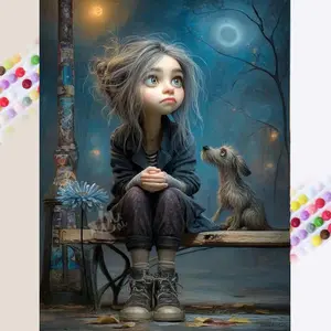 1 DIY Diamond Painting Kit, 5D Diamond Art Set, DIY Decoration, Little Girl, Puppy Diamond Painting Kit Full Round Drill, Mosaic, Diamond Art, DIY Art Home Decoration, Suitable for Christmas