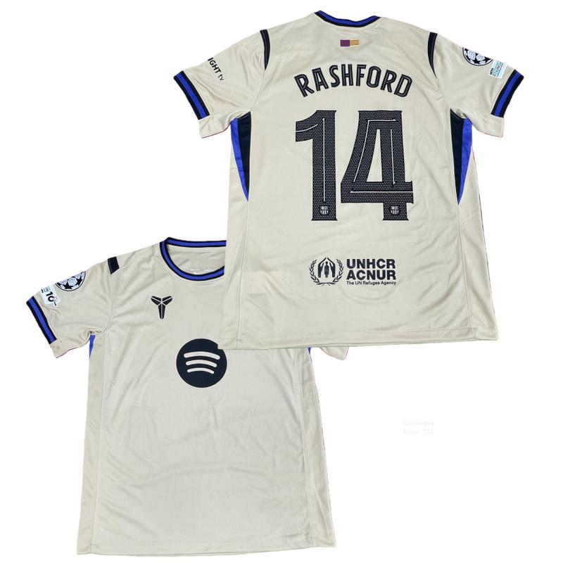25 26 New Away White Short Sleeves No.14 Rashford Football Jerseys Unprinted Number